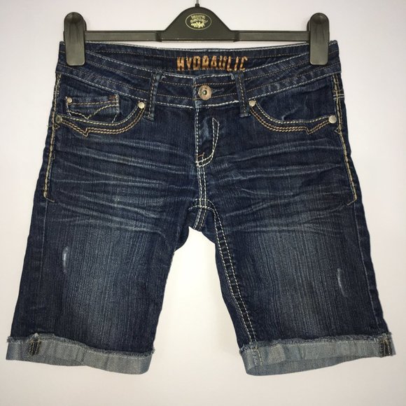 Hydraulic Pants - Hydraulic Juniors 5/6 Embroidered Contrast Stitch Low Rise Cuffed Jean Shorts